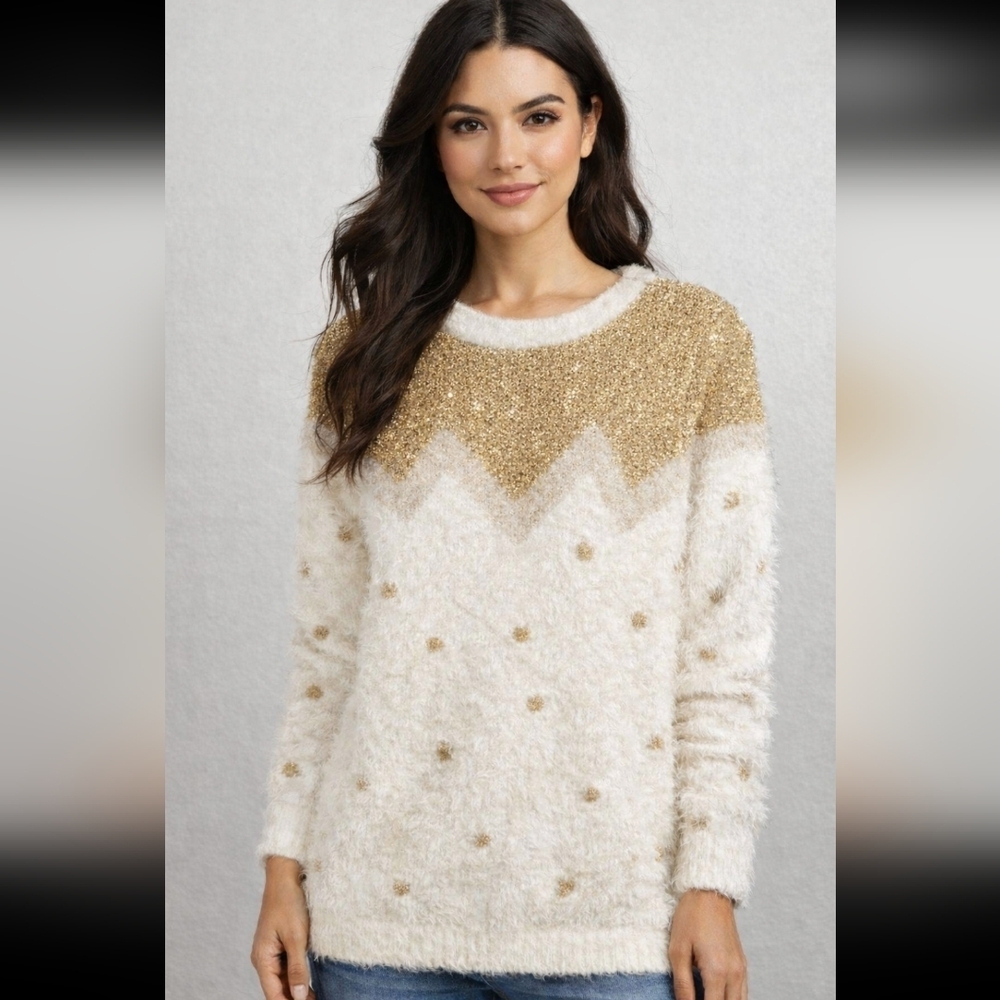 Lauren Michelle Metallic Fluffy Sweater Holiday Christmas New Years Party M